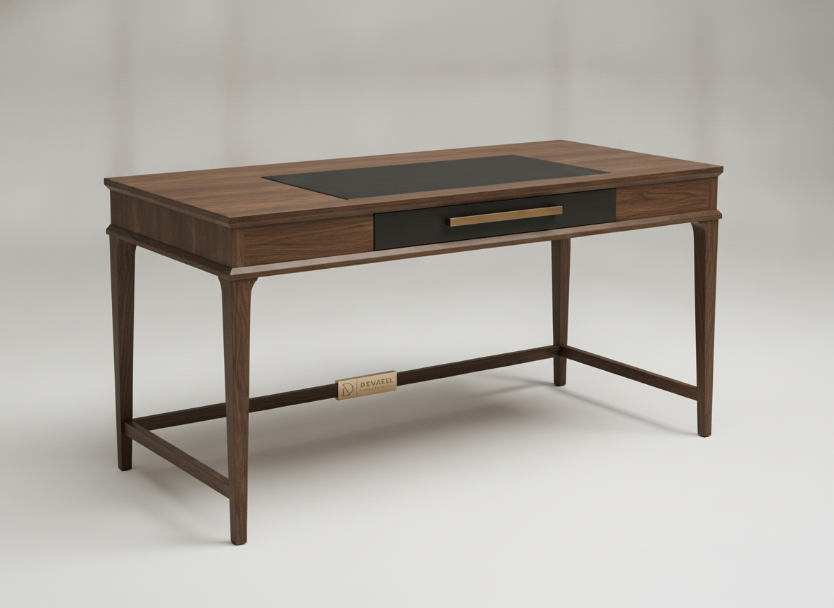 FOLIO Schreibtisch — Smoked Oak & Schwarz Leder